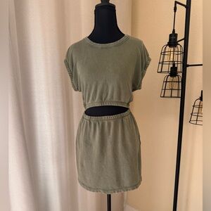 AERIE OFFLINE Casual Olive Green Weekend Fleece Cut Out Dress XS